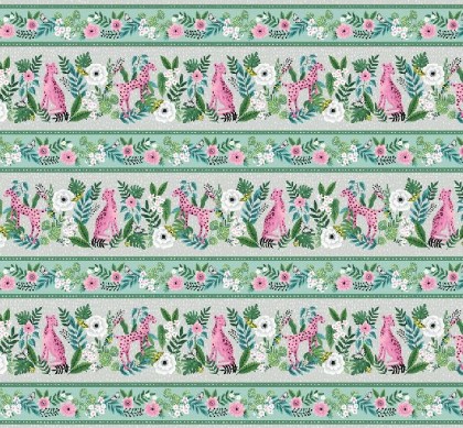 Studio E - Tropical Menagerie - Border Stripe, Aqua