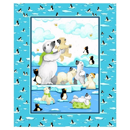 Susybee - Burr The Polar Bear - 36' Quilt Panel, Turquoise