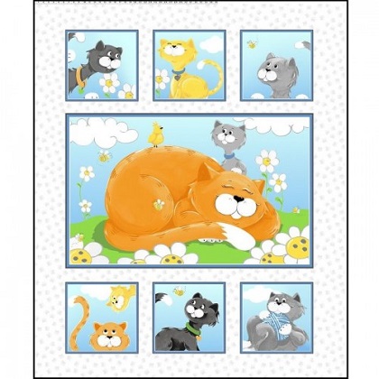Susybee - Kitty the Cat  - 36' Quilt Panel, White