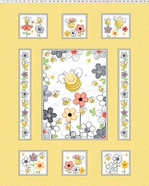 Susybee - Sweet Bees - 36' Quilt Panel, Yellow