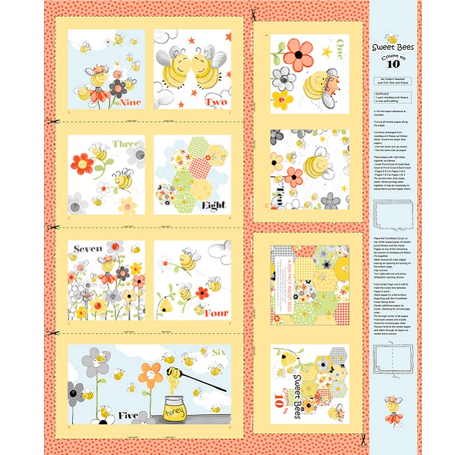 Susybee - Sweet Bees - 36' Soft book Panel, Yellow