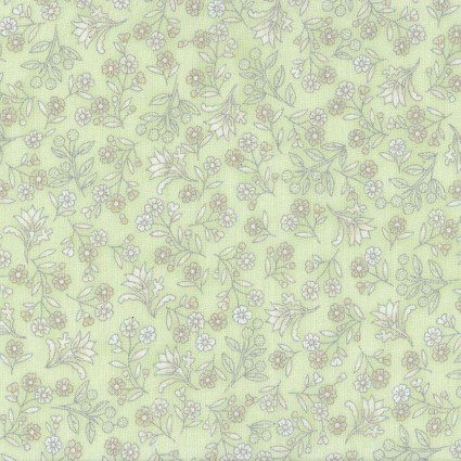 The Textile Pantry - Melba Metallic - Small Flowers, Mint