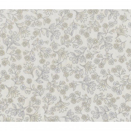 The Textile Pantry - Melba Metallic - Tonal Small Flowers, Cream