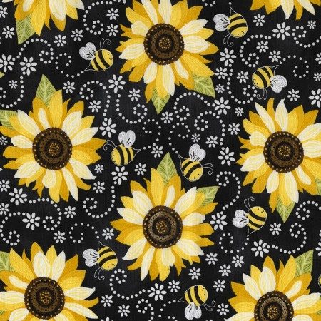 Timeless Treasures - Advice From A Sunflower - Sunflower & Bee Chalkboard, Black