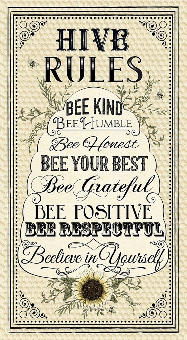 Timeless Treasures - BEE - 24' Hive Rules Panel, Natural