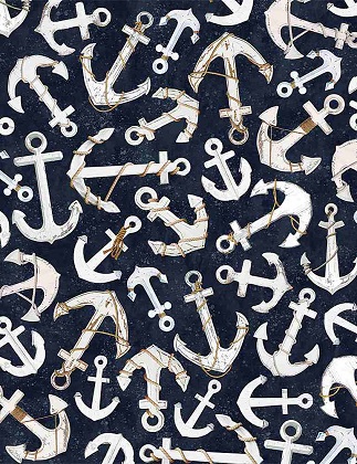 Timeless Treasures - Beach - Welcome to The Beach - Tossed Anchors, Navy