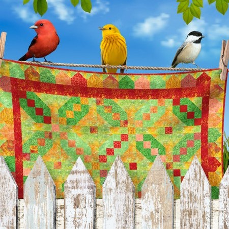 Timeless Treasures - Birds - Digital  Birds on Quilt - 11' Stripe, Multi