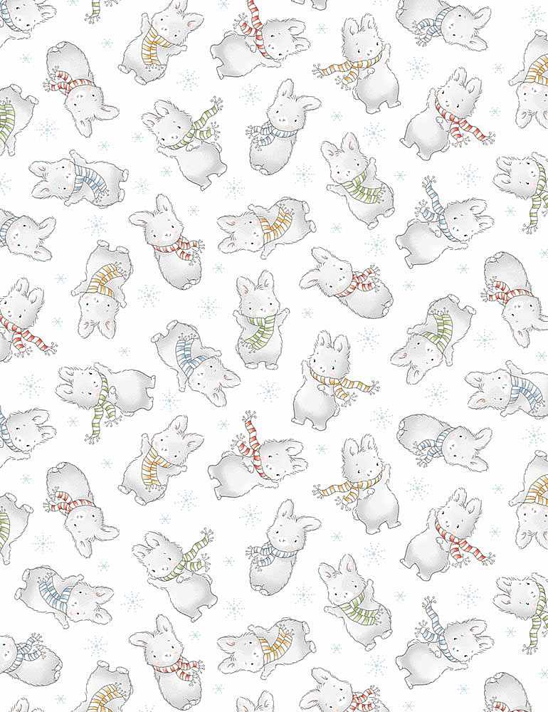 Timeless Treasures - Bunnies Snow Day - Tossed Winter Bunnies, White