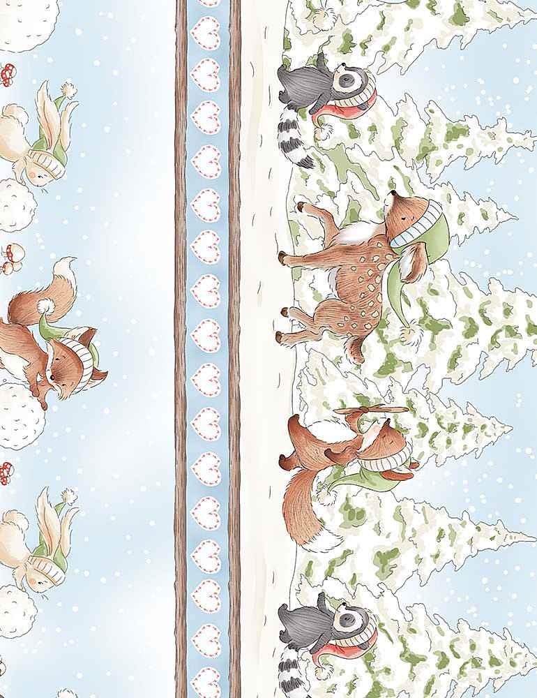 Timeless Treasures - Bunnies Snow Day - Winter Animal 11' Stripe, Multi