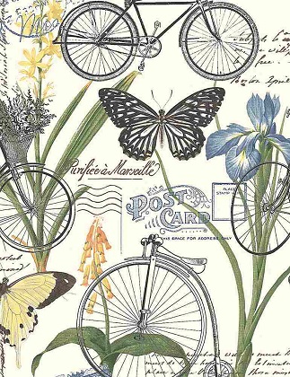 Timeless Treasures - Buttercup - Butterflies on Postcards, Cream