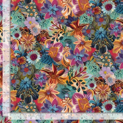 Timeless Treasures - Calico Cat - Boho Packed Floral, Sage