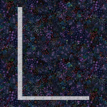 Timeless Treasures - Calico Cat - Dotted Wildflowers, Midnight