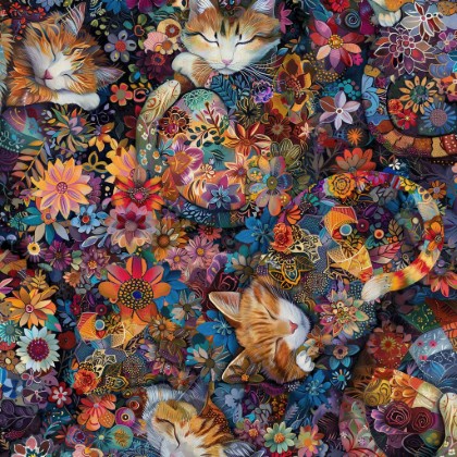 Timeless Treasures - Calico Cat - Floral, Multi