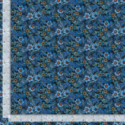 Timeless Treasures - Calico Cat - Tiny Packed Floral, Blue