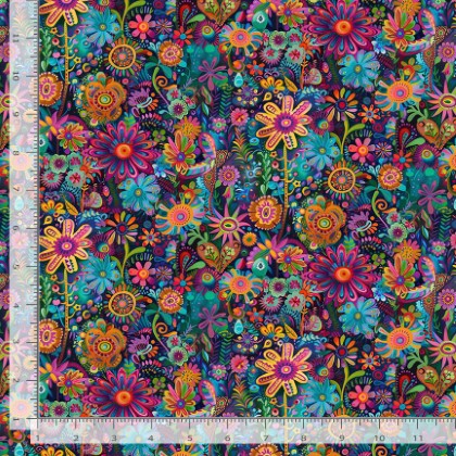 Timeless Treasures - Cats - Folk Art Floral, Brite