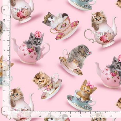 Timeless Treasures - Cats -Teacup Cats, Pink