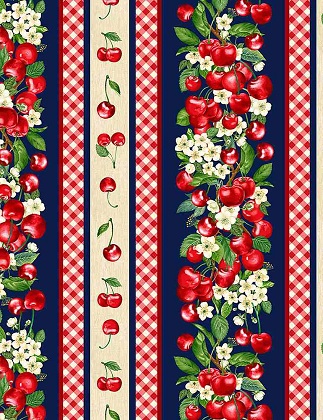 Timeless Treasures - Cherry Pie - 11' Cherry Stripe, Navy