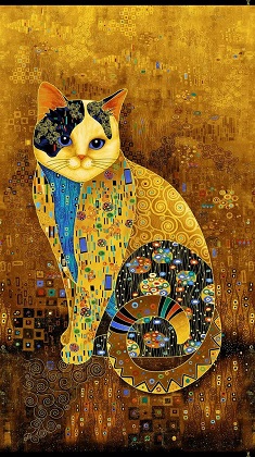 Timeless Treasures - Cleo - 24' Golden Bejeweled Cat Panel, Gold