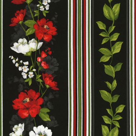 Timeless Treasures - Colette - Flower Stripe, Black