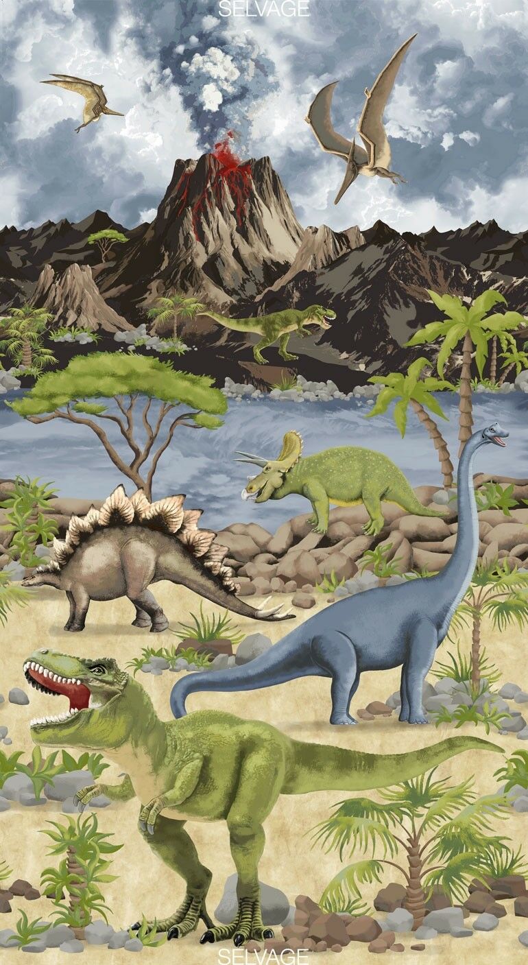 Timeless Treasures - Dino - 24' World Panel - Large Dinos, Earth