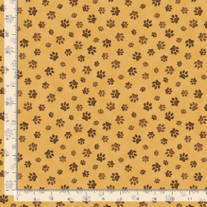 Timeless Treasures - Feline Folk - Cats Paw Prints, Gold