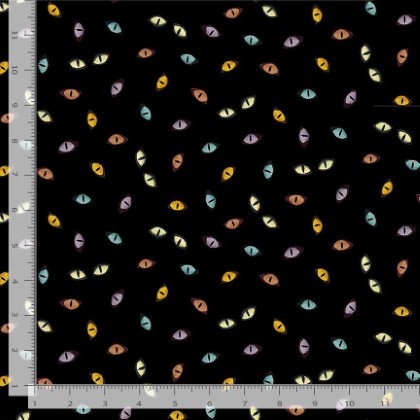 Timeless Treasures - Feline Folk - Tossed Cat's Eyes, Black