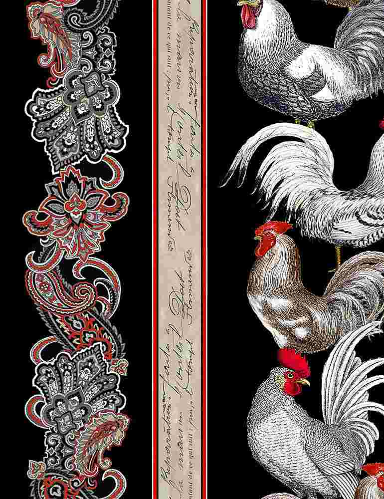 Timeless Treasures - French Country - (Farm) - 11' Paisley Chicken Stripe, Black