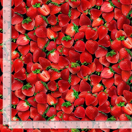 Timeless Treasures - Fruit - Packed Strawberries, Black