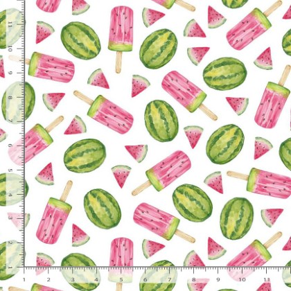 Timeless Treasures - Fruity Popsicles - Watermelons & Popsicles, White