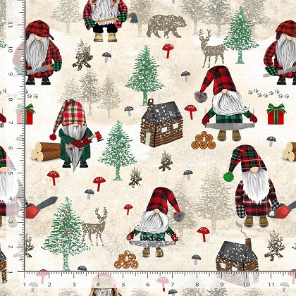 Timeless Treasures - Gnome For The Holidays - Lumberjack Gnomes, Cream