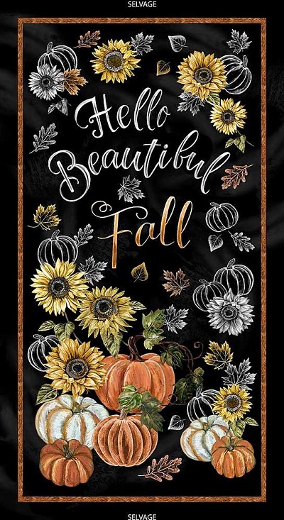 Timeless Treasures - Harvest - 24' Hello Beautiful Fall Panel, Black