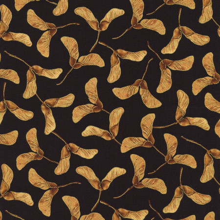 Timeless Treasures - Harvest - Metallic Helicopter Leaves, Black