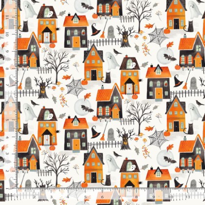 Timeless Treasures - Haunted House - Haunted Houses, White