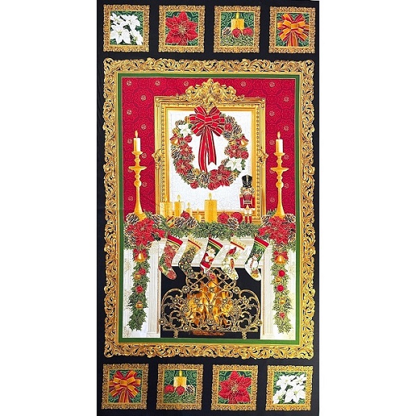 Timeless Treasures - Holiday - 24' Fireplace Panel, Multi