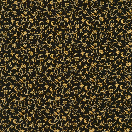 Timeless Treasures - Holiday - Metallic Flower Scroll, Black