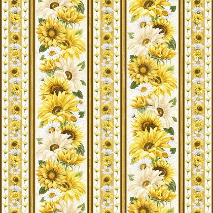 Timeless Treasures - Honey Bee Farm - Bee Floral 11' Stripe, Cream