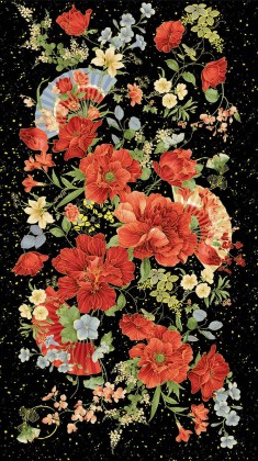 Timeless Treasures - Imperial Bloom - 24' Metallic Panel, Black