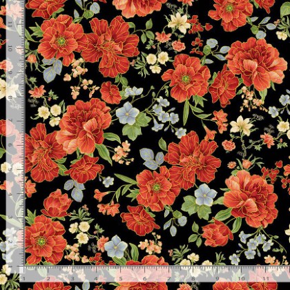 Timeless Treasures - Imperial Bloom - Asian Medium Floral, Black