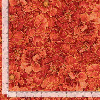 Timeless Treasures - Imperial Bloom - Packed Peony, Red