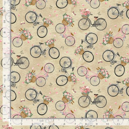 Timeless Treasures - Jardin - French Floral Bike, Taupe