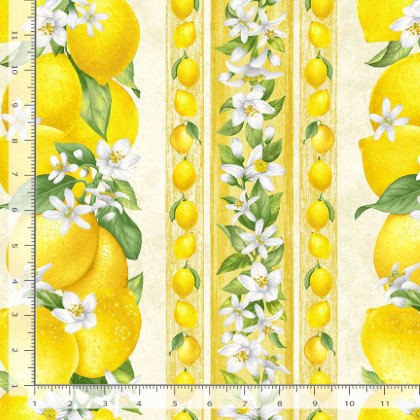 Timeless Treasures - Lemon Bouquet - 11' Border Stripe, Lemon