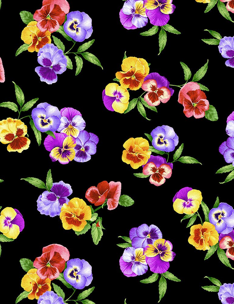 Timeless Treasures - Meadow - Pansy Bunches, Multi