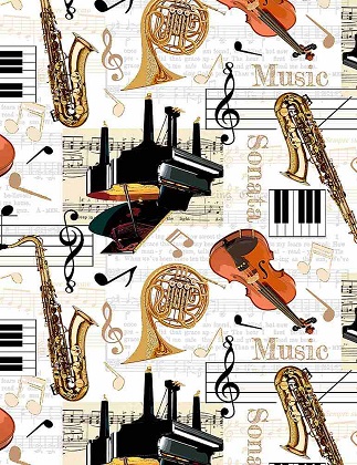 Timeless Treasures - Music - Instruments on Sheet Music, Cream