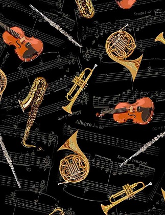 Timeless Treasures - Music - Orchestra Instruments w/Music Background, Black