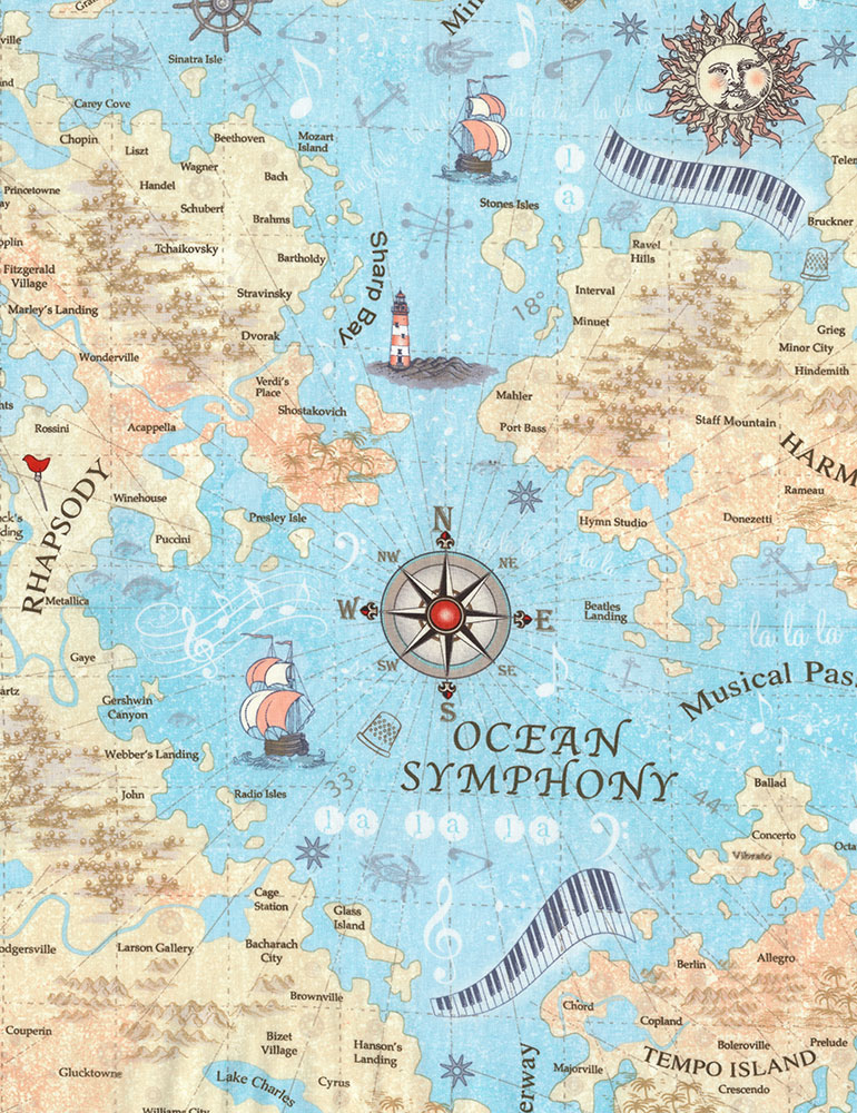 Timeless Treasures - Music - (Row By Row '18) - Music Map, Sea