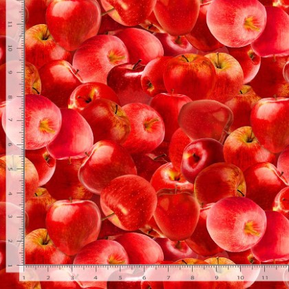 Timeless Treasures - Orchard Valley - Packed Red Apples, Red