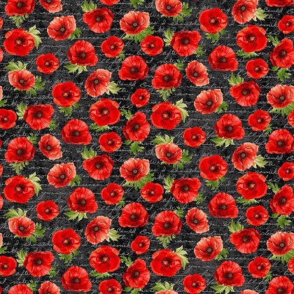 Timeless Treasures - Poppy Passion - Poppies On Script, Black