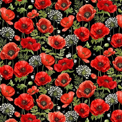 Timeless Treasures - Poppy Passion - Poppy Field, Black