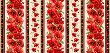 Timeless Treasures - Poppy Passion - Poppy Floral 11' Stripes, Beige