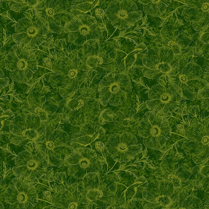 Timeless Treasures - Poppy Passion - Tonal Poppies, Green